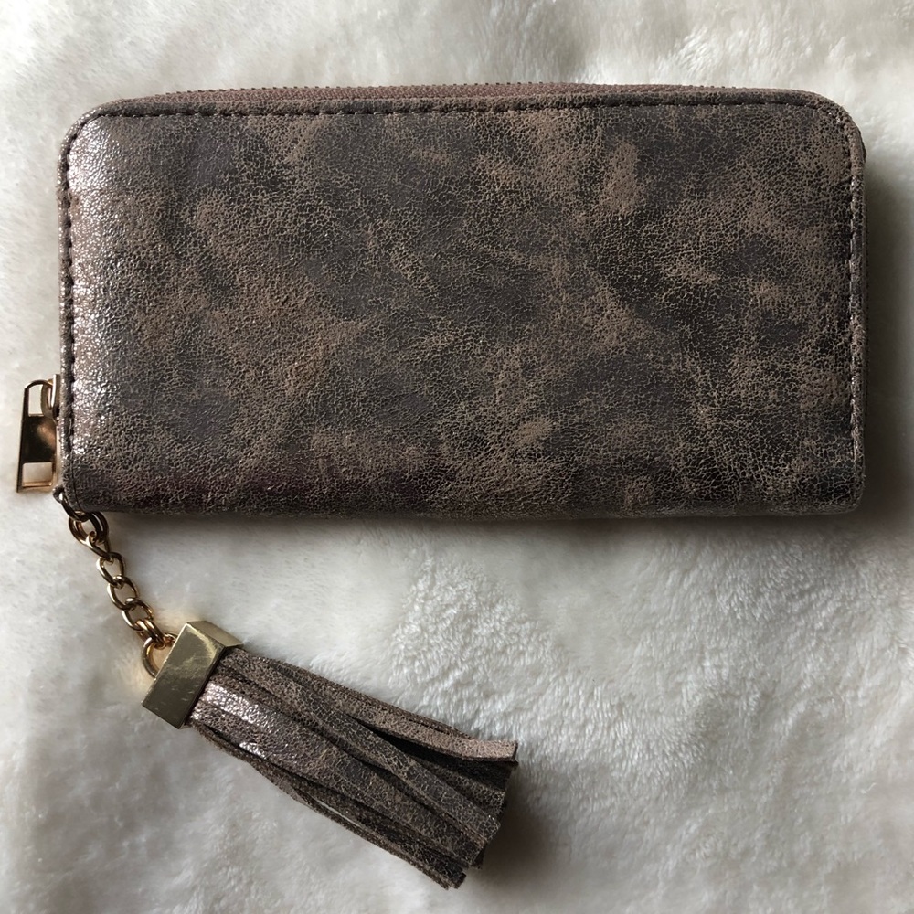 Gold Leather Tassel Wallet